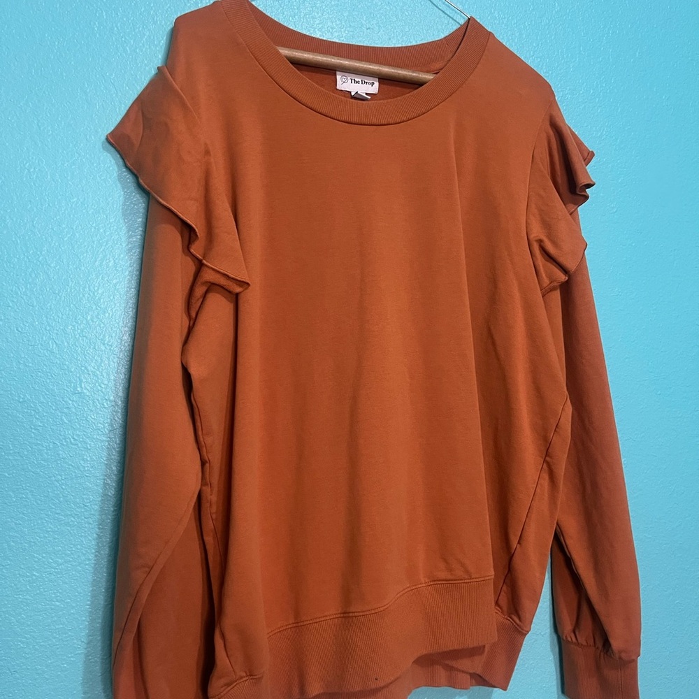 The Drop Women's Ruffle-Trim Sweatshirt in Rust